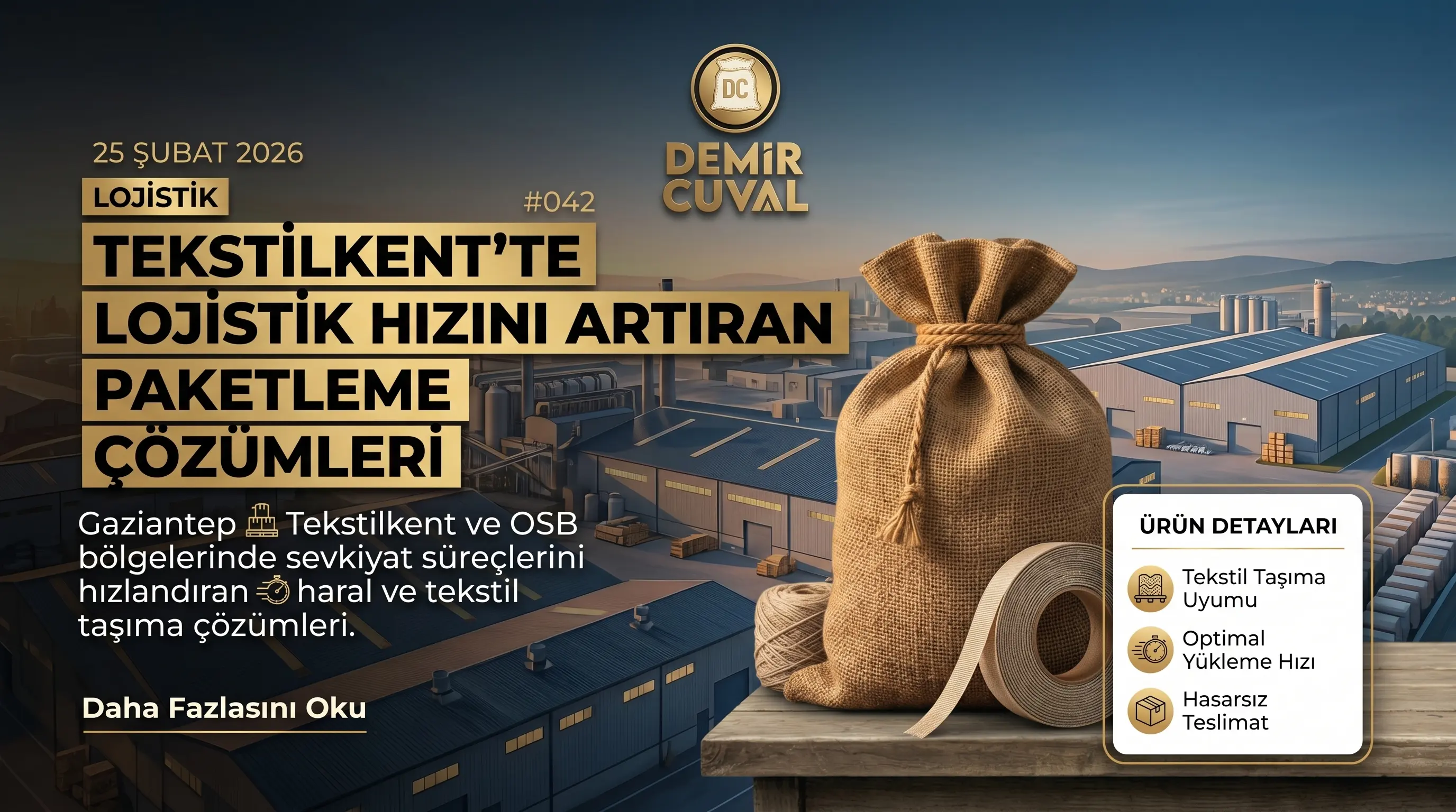 Gaziantep Tekstilkent lojistik çözümleri: haral çuval ve bobin taşıma ambalaj sistemleri